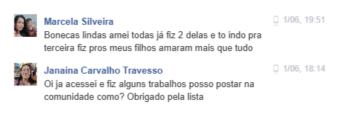 Comentários reais de clientes no Facebook