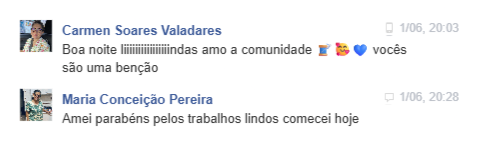 Comentários reais de clientes no Facebook